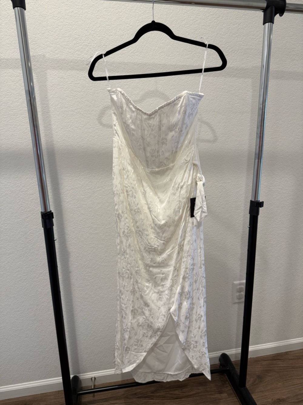 Lulus Adoring Praise Ivory Satin Jacquard Strapless Bustier Midi Dress